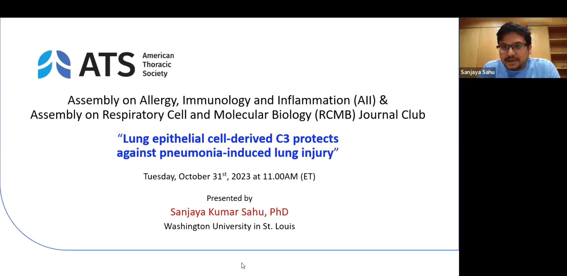 Dr. Sanjaya Sahu invited for a webinar by the American Thoracic Society in Oct 2023